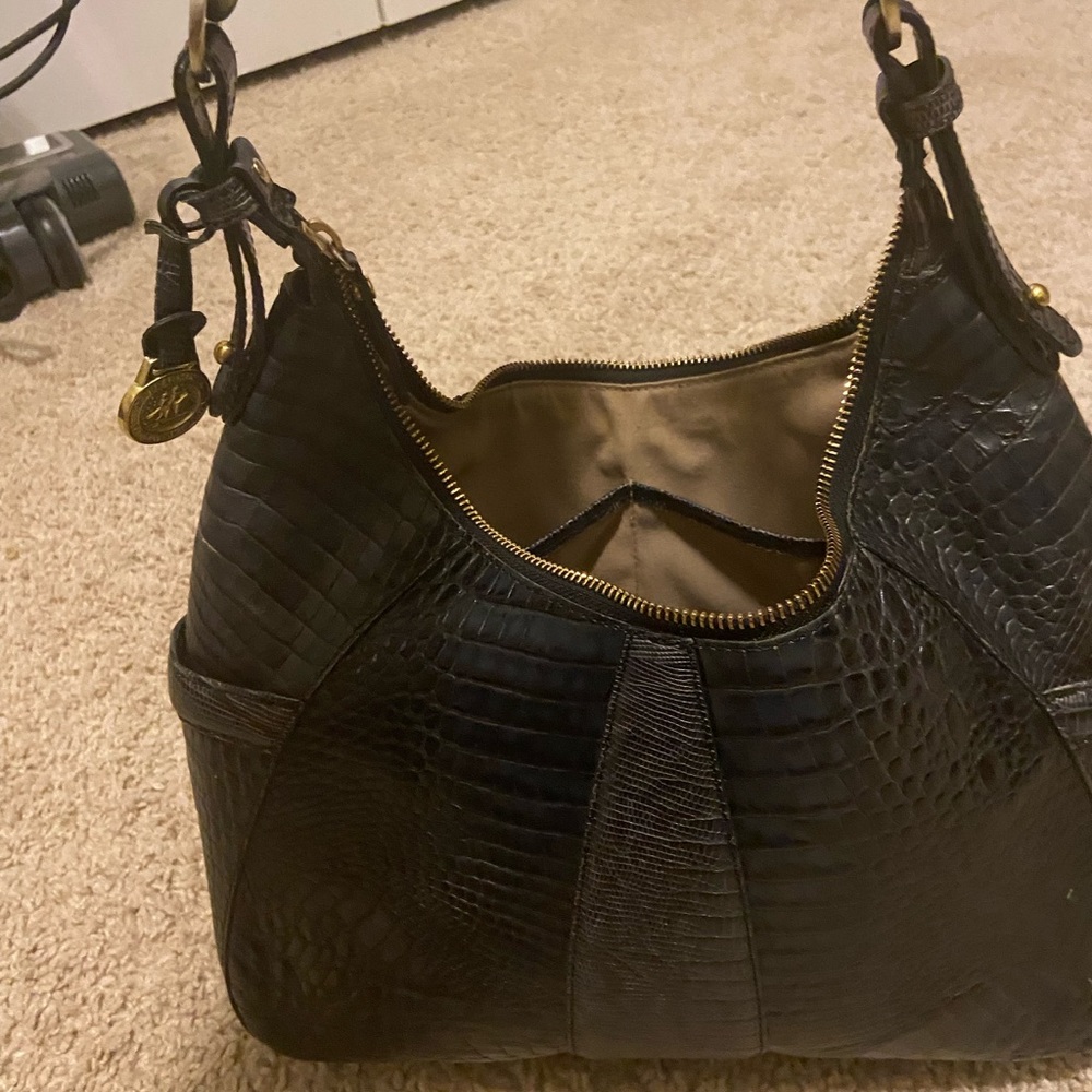 BRAHMIN HANDBAG CROC LEATHER Black PURSE